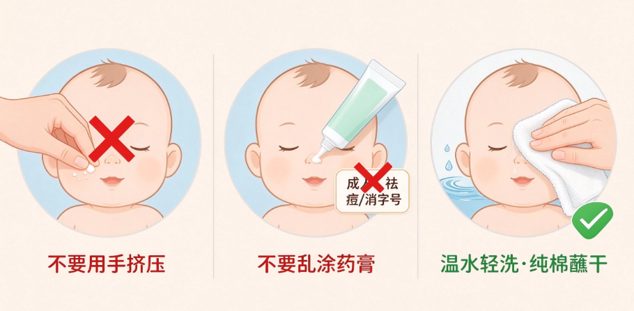新生儿面部皮疹护理三不要:不挤压、不乱涂药膏、温水清洁
